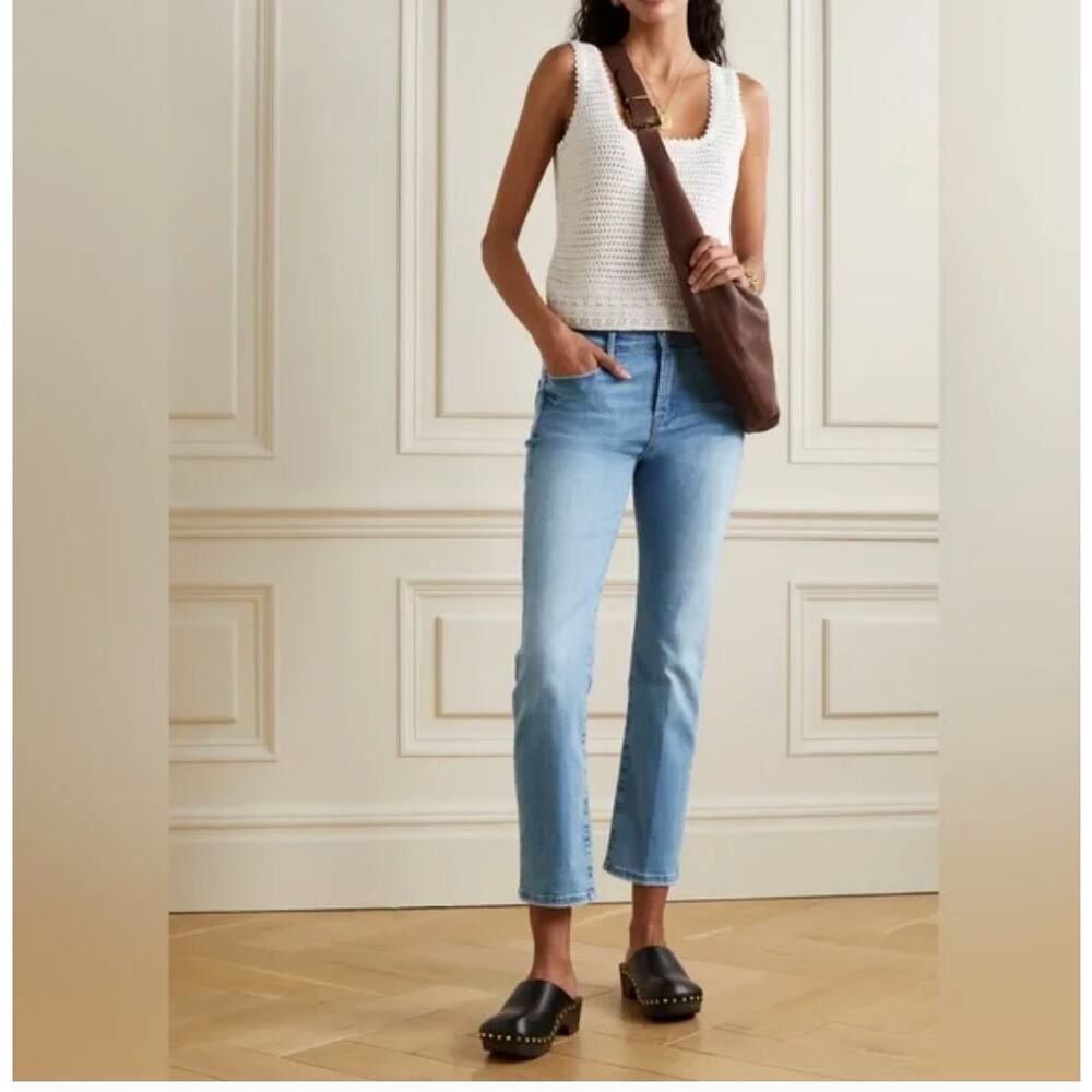 Frame Le High Straight Denim Jeans Crestmont Ankle Crop Light Wash Mid Rise 24